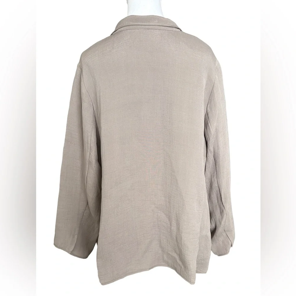 Eileen Fisher Silk Blend Open Front Jacket Taupe Textured Blazer Size 1X - Picture 3 of 5